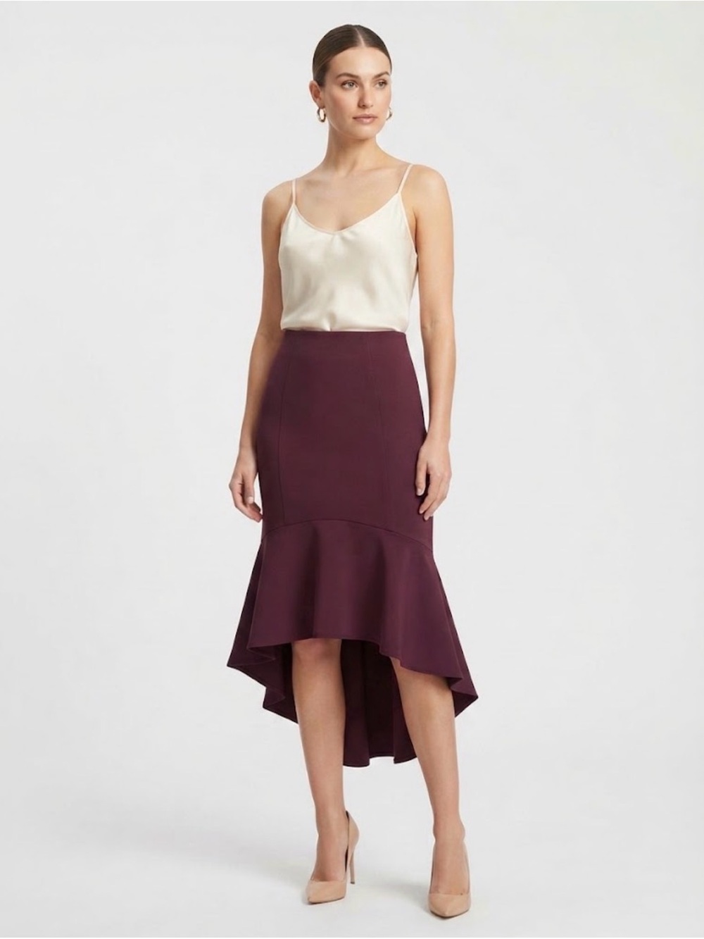 New York & Company Plum High-Low Mermaid Skirt